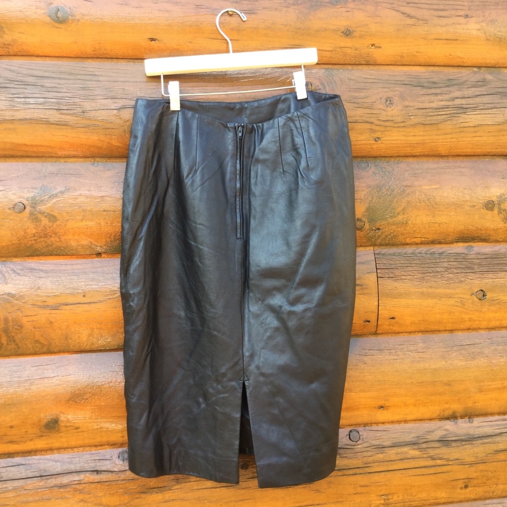 Leather PENCIL SKIRT Vintage Margaret Godfrey Black EPLVC Sz 8 SEXY - Picture 4 of 11